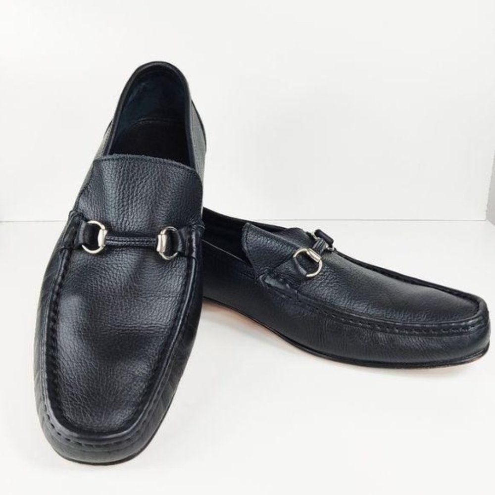 Sleek Black Leather Slip-On Loafers with Horsebit Detail